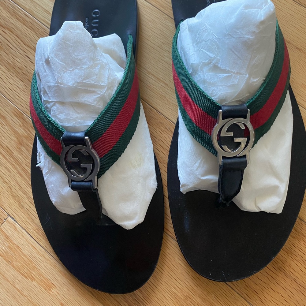 Authentic Gucci web strap thong sandals